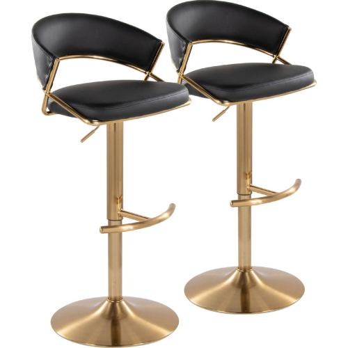 Jie Adjustable Swivel Bar Stool in Gold & Black Leatherette (Set of 2)